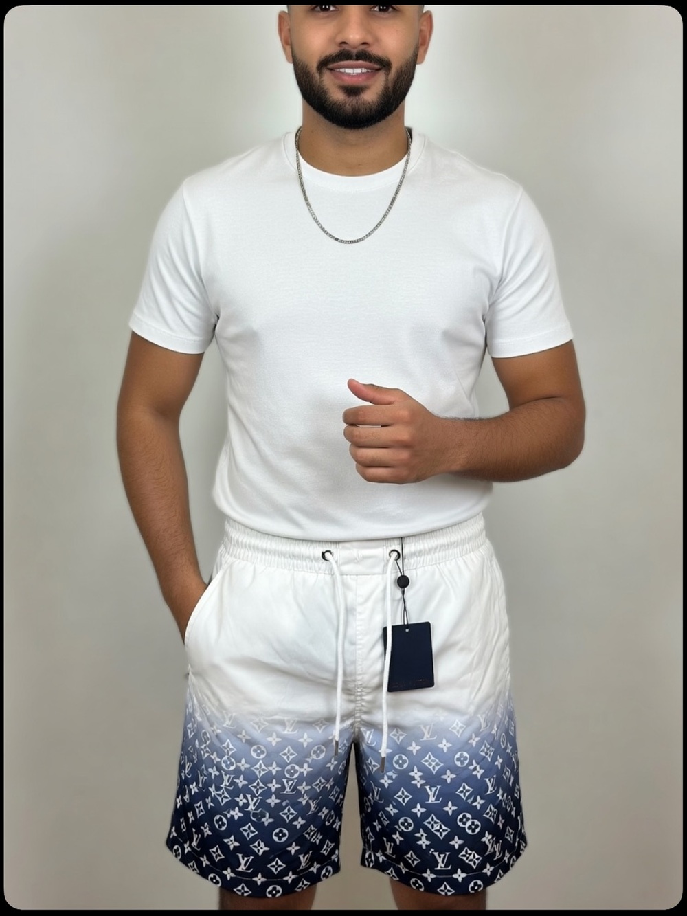 Louis Vuitton Men’s White to Navy Monogram Gradient Swim Trunks